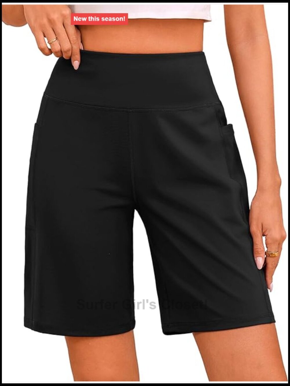 Bermuda Long Shorts with Pockets, 9" Inseam, High Waisted Tummy Control, Nylon